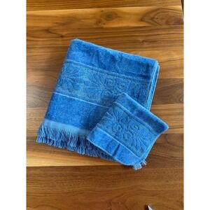 VTG Cannon Monticello Washcloth Towel Set 2 Piece Set Blue Flowers Cotton NWT
